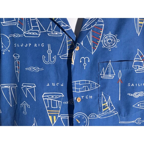 KONA COAST Men's Short Sleeve Button Down Sailing Hawaiian Shirt Blue Large - Picture 3 of 6